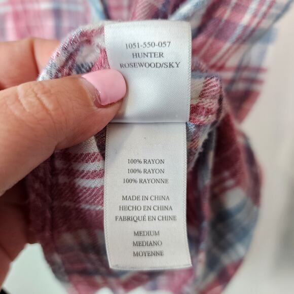 Rails Hunter Plaid Flannel Button Down Shirt Rosewood Pink Sky Blue MEDIUM - Picture 5 of 6